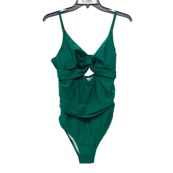 Cupshe Women's Twist Front Cutout One Piece Swimsuit Green Size Large - Picture 1 of 7